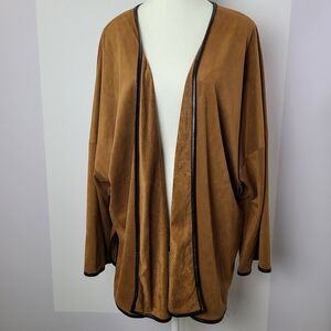 Faux suede brown open long sleeve careerwear women's cardigan (PTP 31 in)